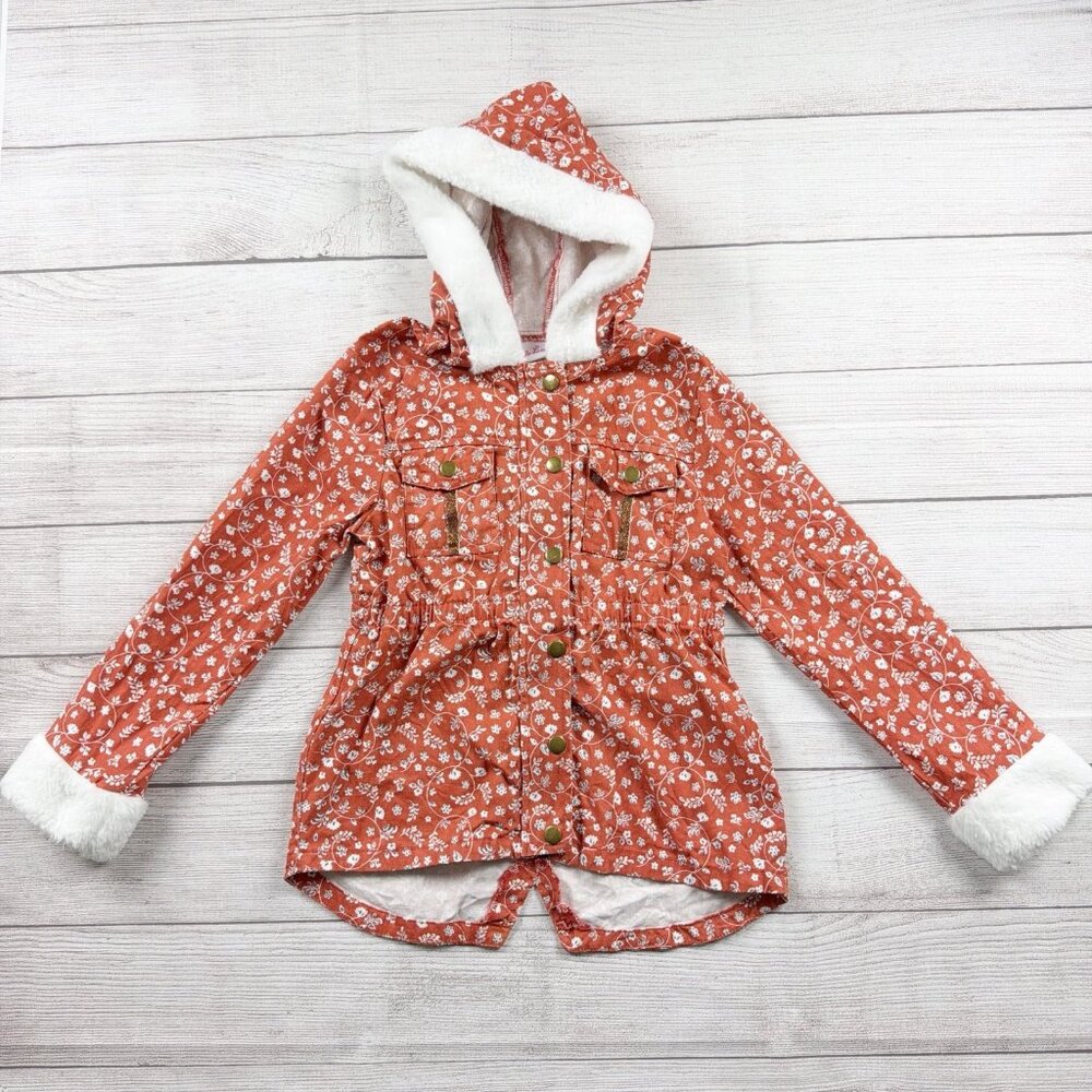 Little Lass Floral Jacket Faux Fur 7-8